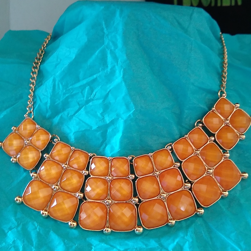 Sunset Statement Necklace Orange and Goldtone